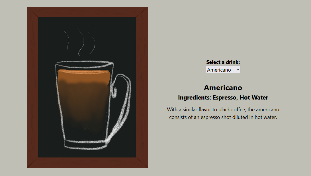 a doodle of an americano accompanied by information about the drink